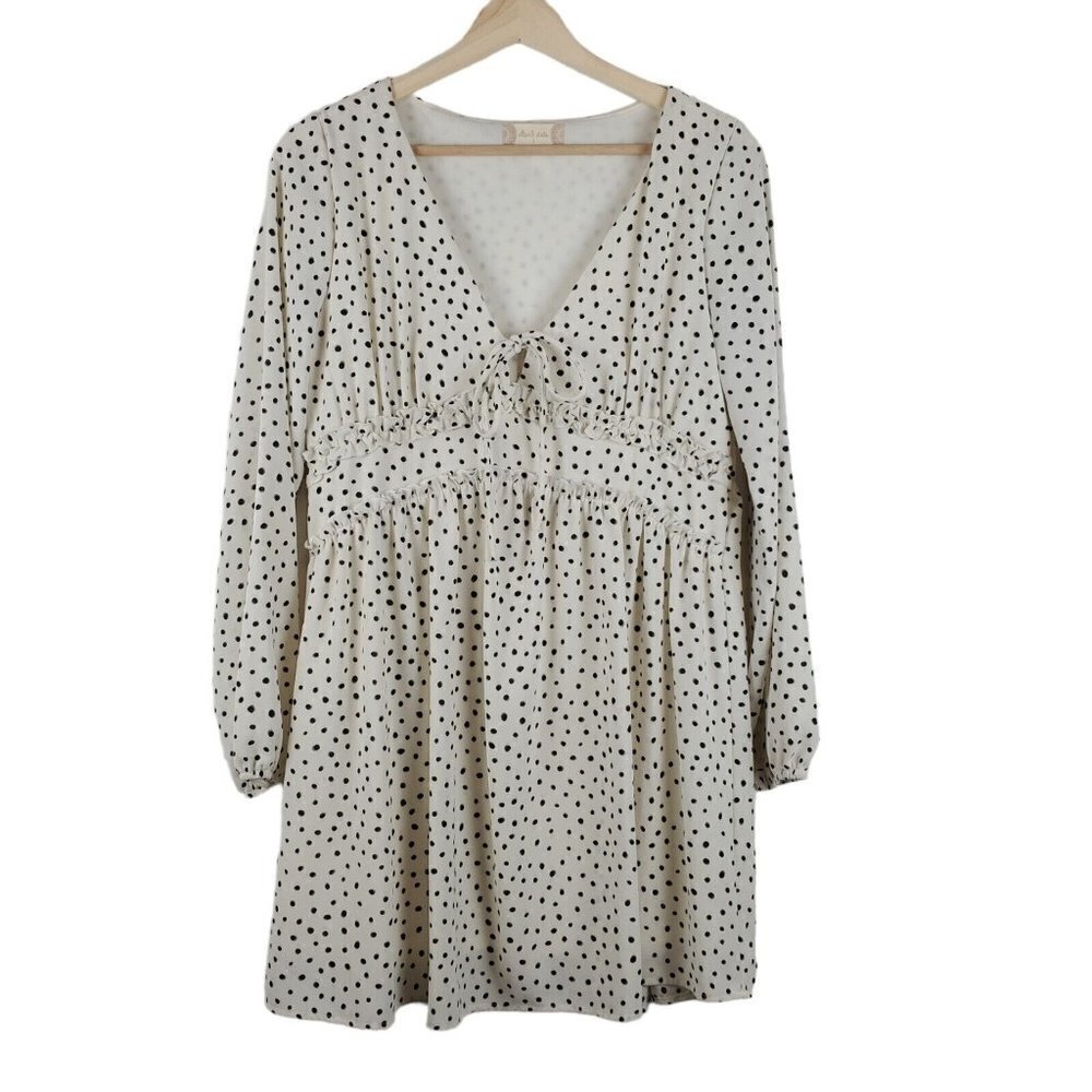 Altar'd State Mini Dress Womens Small White Black Polka Dot Peasant Cottagecore